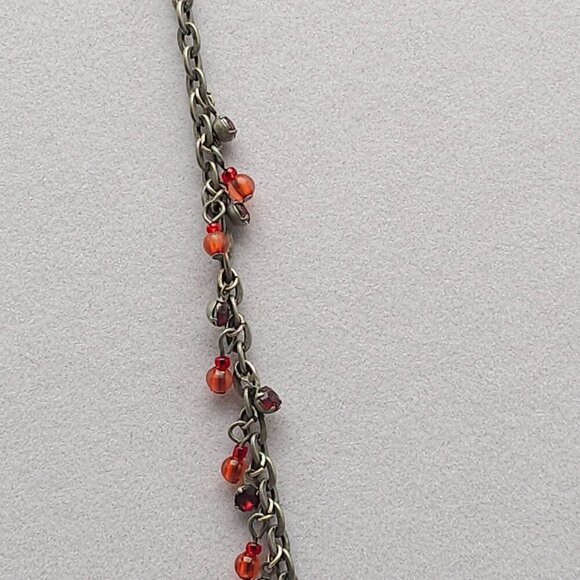 Vintage BOHO Silver Tone Filigree Necklace With Red Gemstone Dangling Beads - Picture 3 of 7